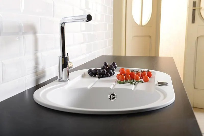 Sapho spoelbak 86x50cm met kraangat wit graniet