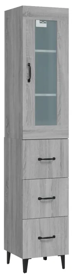 vidaXL Hoge kast 34,5x34x180 cm bewerkt hout grijs sonoma eikenkleurig