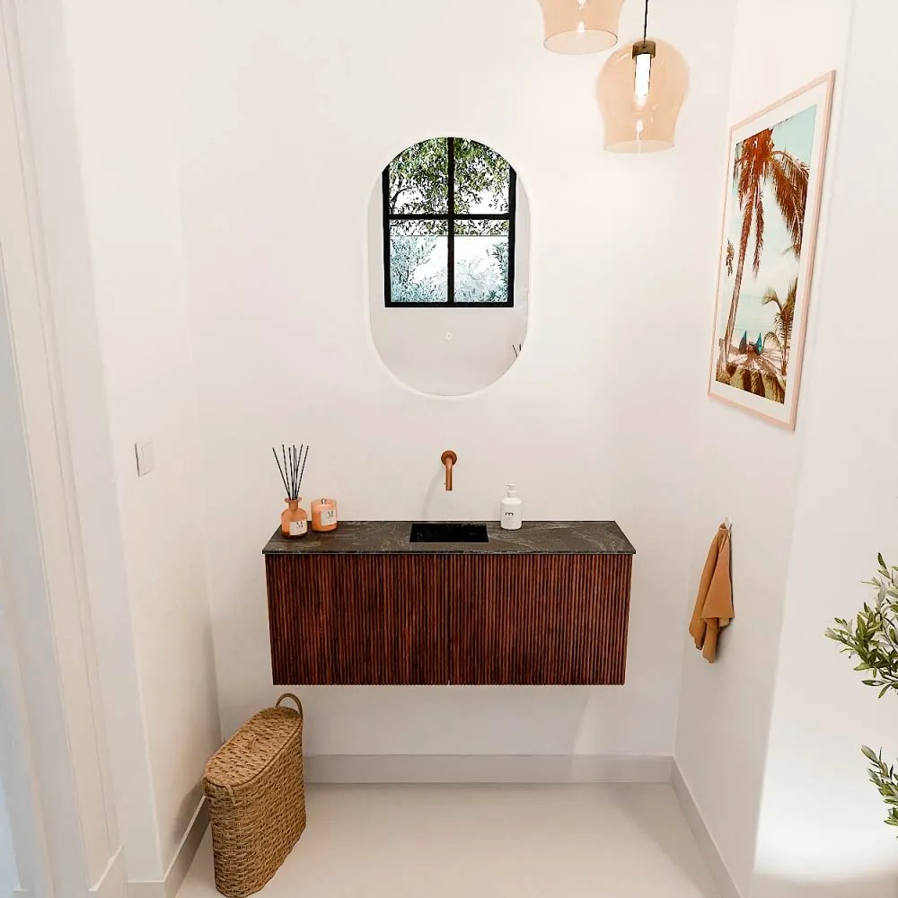 Mondiaz Joya DLux 100cm toiletmeubel ruby met wastafel faye midden zonder kraangat lava