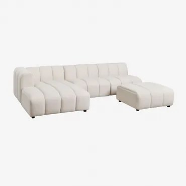 Modulaire Linker Chaise Longue Bank Van 3 Delen En Poef In Bouclé Stof Eliot Bouclé Crèmebeige - Sklum