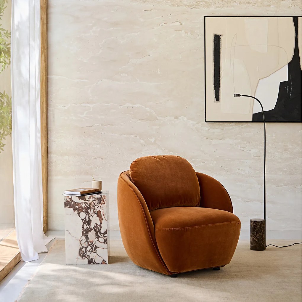 Fauteuil in fluweel, bolvormig, Alpine