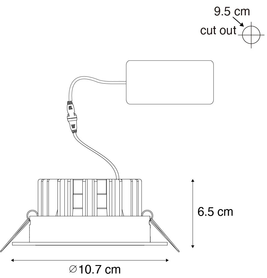 Set van 6 inbouwspots zwart 9,5cm incl. LED 1300 lm dimbaar IP65 - Gaius Binnenverlichting Lamp