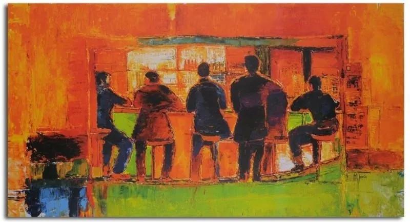 Schilderij - Gezellig aan de bar, groen, oranje
