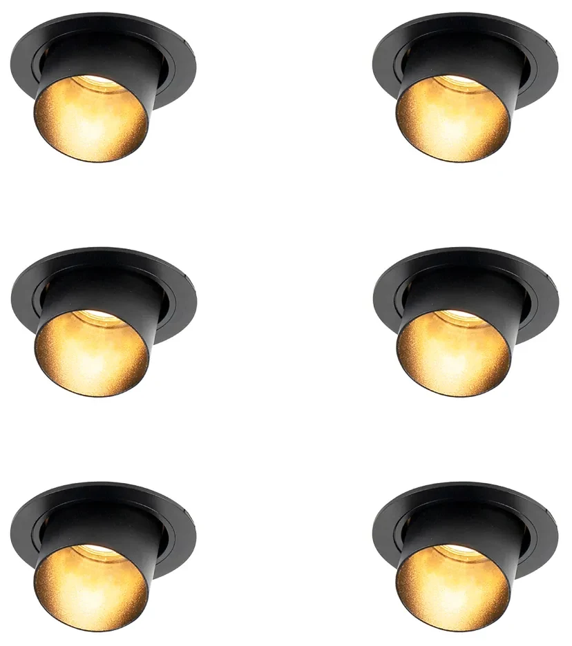 Set van 6 Moderne inbouwspot zwart rond kantelbaar - Installa GU10 Binnenverlichting Lamp