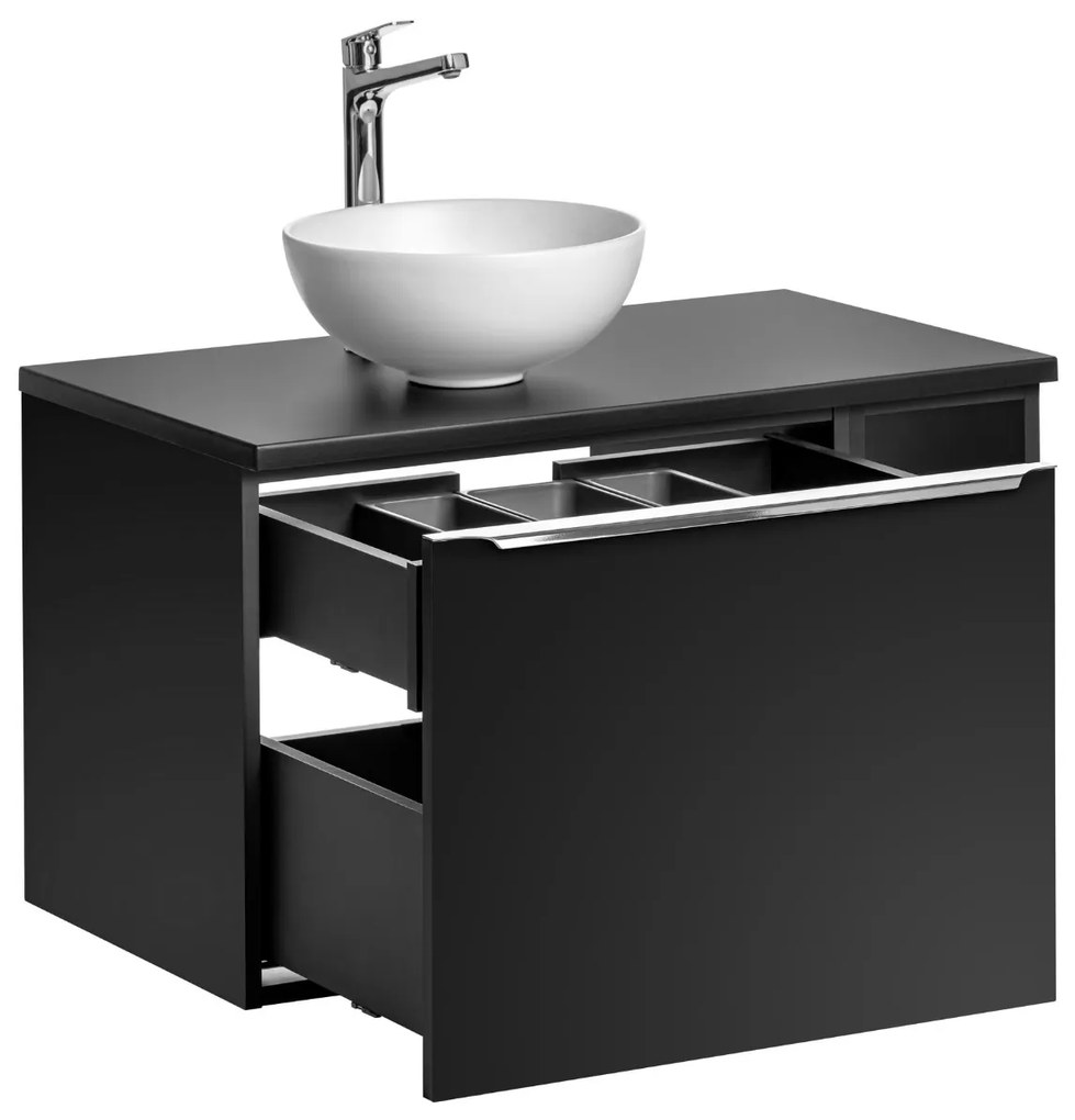 Comad Santa Fe Black badkamermeubel 80cm zwart mat met open kast en mat witte waskom