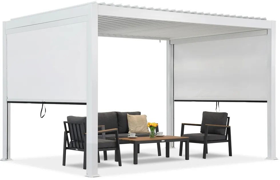 Lagos 3x4 vrijstaande terraspergola met 3m zijrolluiken Garden Point wit