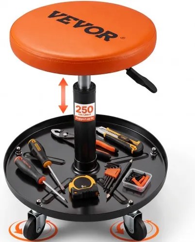 VEVOR Rolkruk voor Monteurs, Werkplaatskruk, 113,4 kg, 406-559 mm Hoogte Verstelbare Werkplaatsstoel, Werkplaatskruk met Gereedschapsbak, voor Garage, Werkplaats, Autoreparatie, Zwart + Oranje