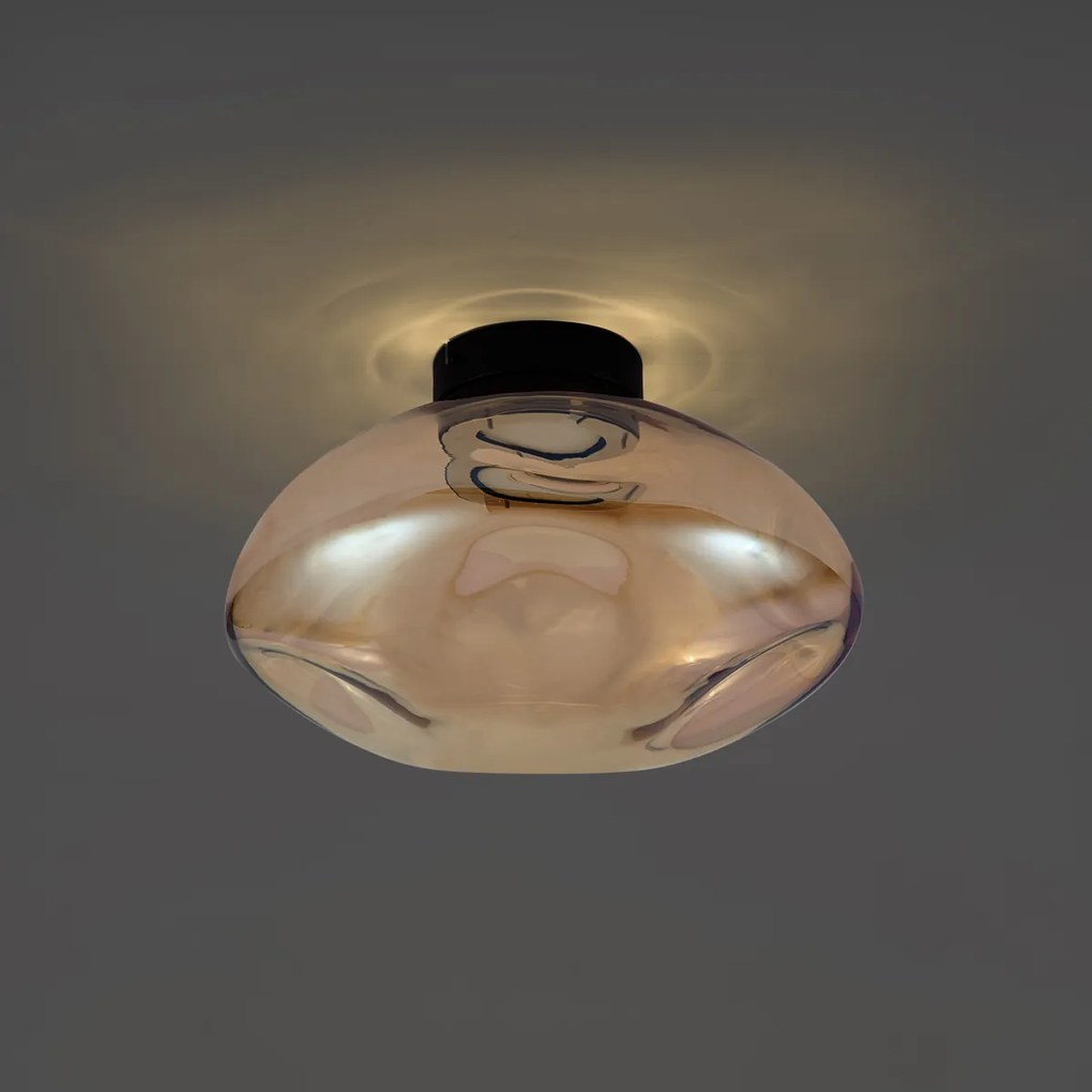 Design plafondlamp zwart met amber glas - Gemma