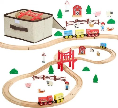 VEVOR Houten Treinset, 39-delig, treinspeelgoed met magnetische treinen en accessoires, compatibel met de meeste merken, miniatuurstadontwerp, kerst- en verjaardagscadeau voor kinderen vanaf 3 jaar