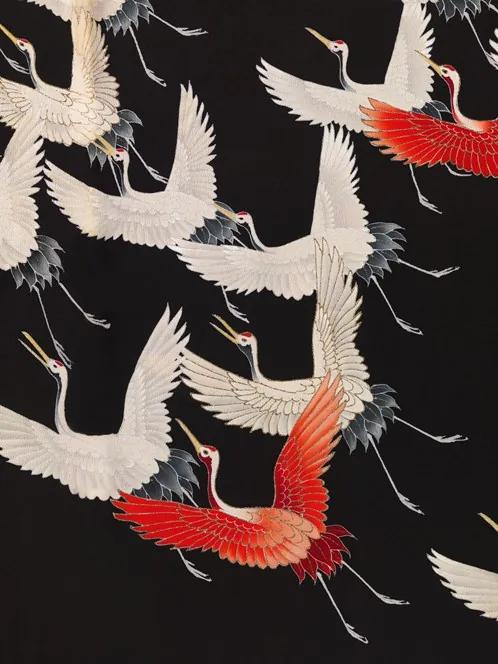 Kimono with Cranes . Black