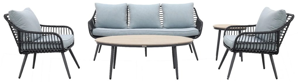 Garden Impressions Margriet stoel-bank loungeset - Carbon black/Mint grey - 5 delig