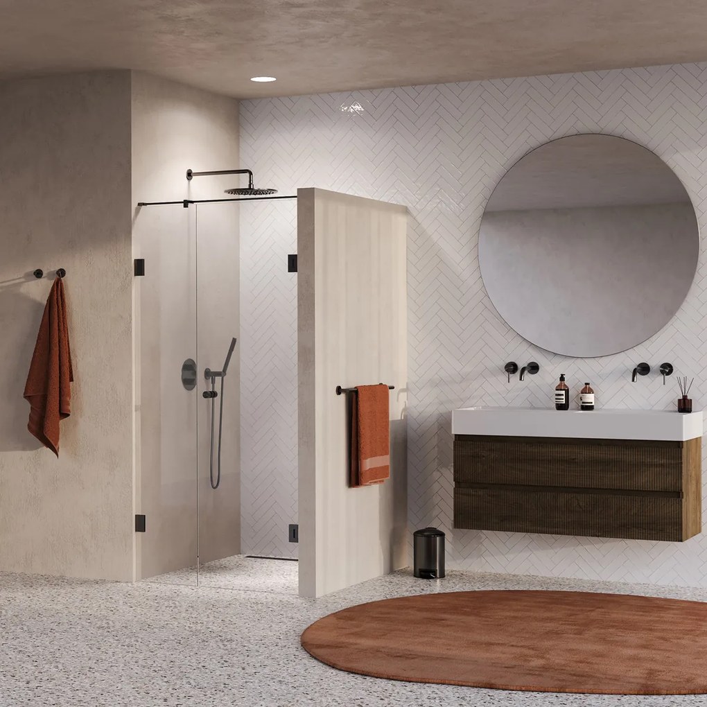 Brauer Void Carving profielloze nisdeur 100cm met draaideur 60cm aan muur gunmetal geborsteld PVD