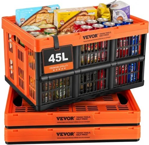 VEVOR Set van 3 45L Professionele Vouwdozen van PP Transportdoos Opvouwbare Opbergdoos met Handvat Stapelbare Dozen Opbergdoos Vouwdozen Stapelbare Dozen voor Opslag & Transport Oranje