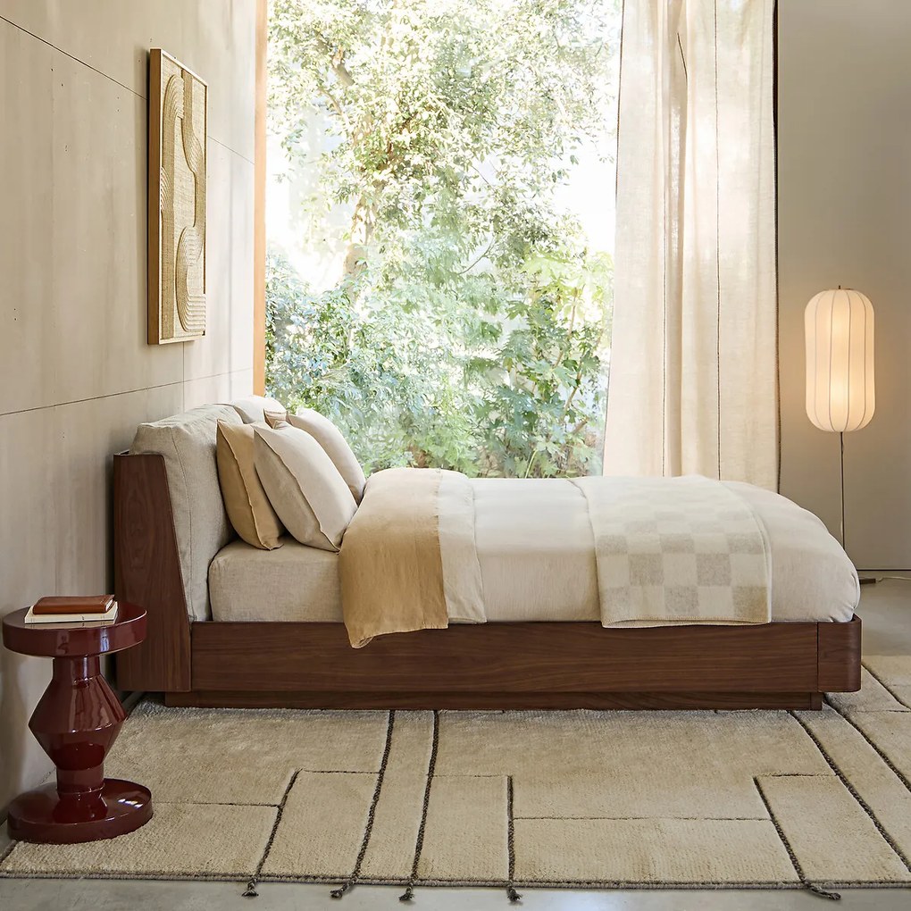 Tweepersoonsbed met opbergruimte in walnootfineer, Angelo