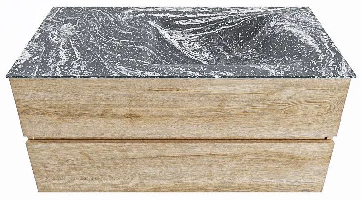 Mondiaz Vica DLux badmeubel 100cm washed oak 2 lades met wastafel lava rechts zonder kraangat