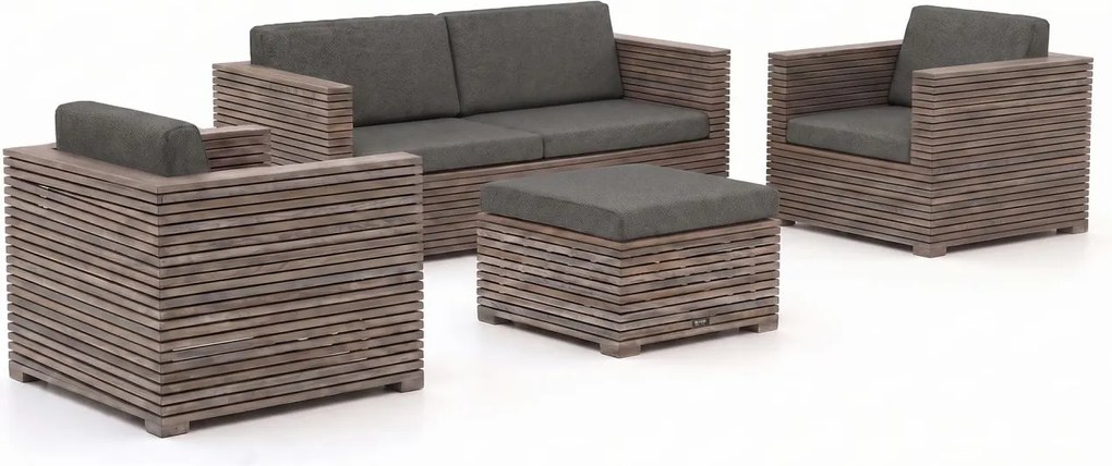 Stoel-bank loungeset ROUGH  | 4 personen | Loungeset Grijs | Teakhout | Kees Smit Tuinmeubelen