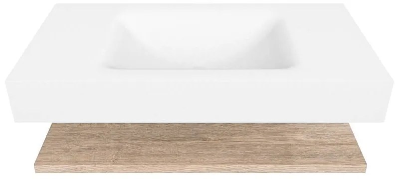 Zaro Alan badmeubel 90cm met planchet washed oak en vrijhangende wastafel cloud midden 1 kraangat talc