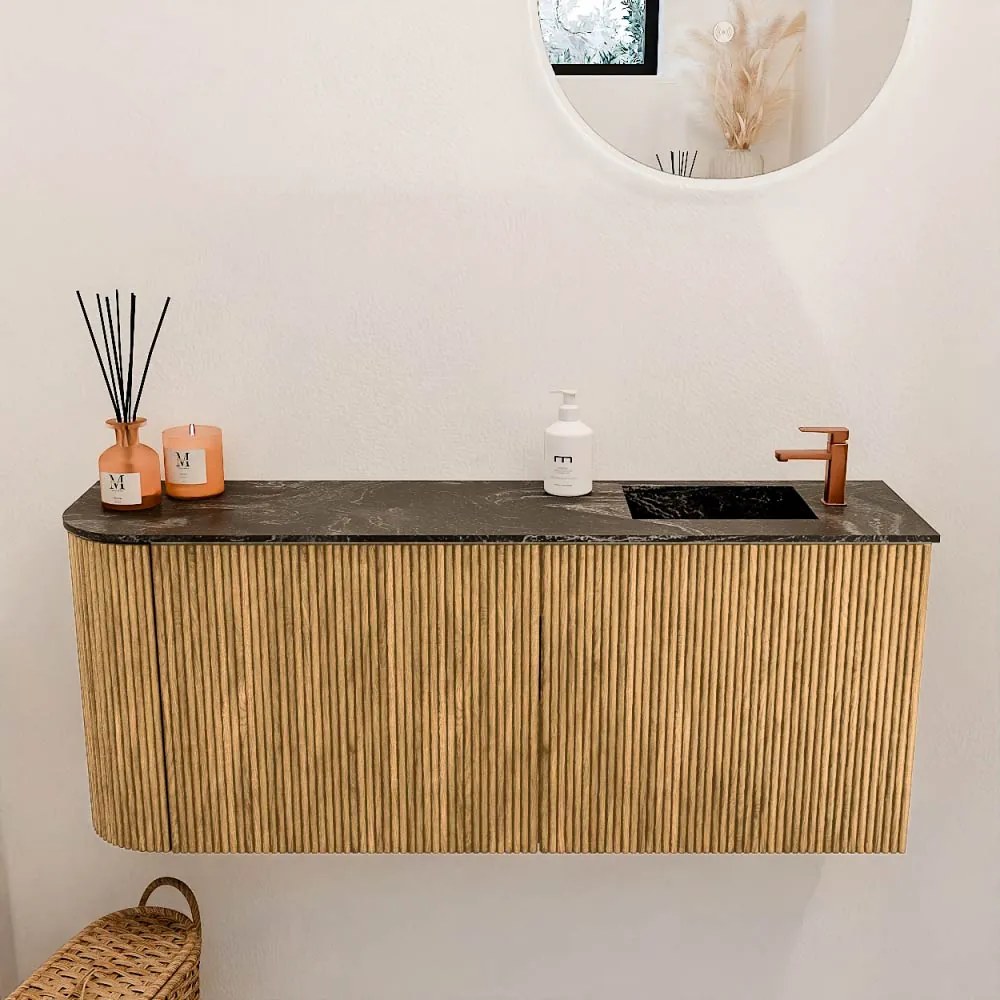 Mondiaz Joya DLux 100cm toiletmeubel ronding links oak met wastafel faye rechts 1 kraangat lava