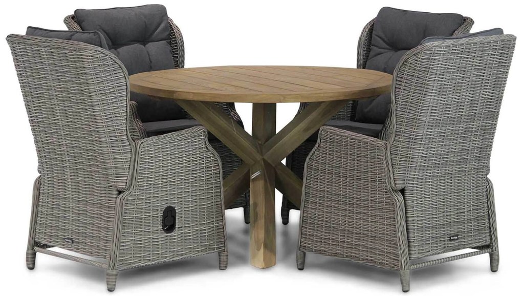 Tuinset Ronde Tuintafel 4 personen 120 cm Wicker Grijs Garden Collections Edingburgh/Sand