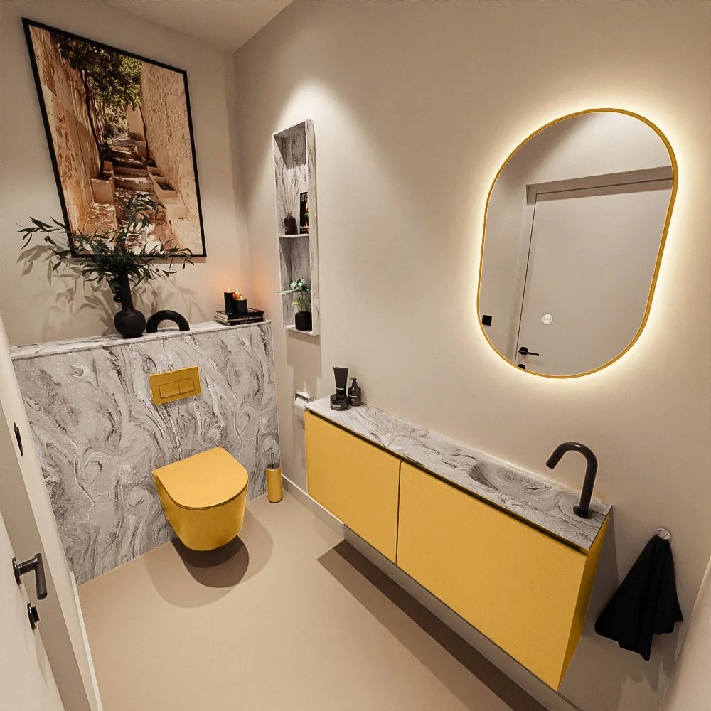 Mondiaz Ture DLux toiletmeubel 120cm ocher met wastafel glace rechts met kraangat