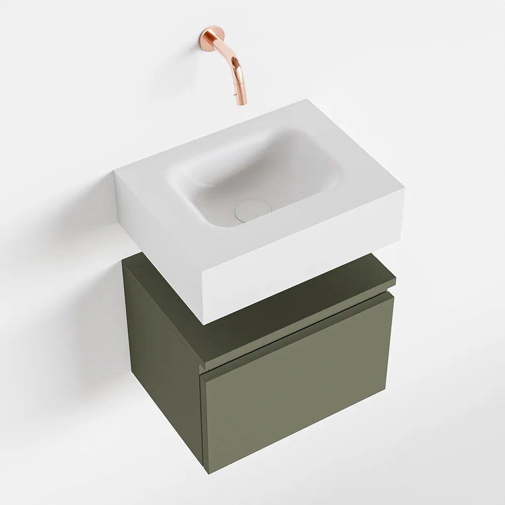 Mondiaz Andor toiletmeubel 40cm army met witte wastafel midden zonder kraangat