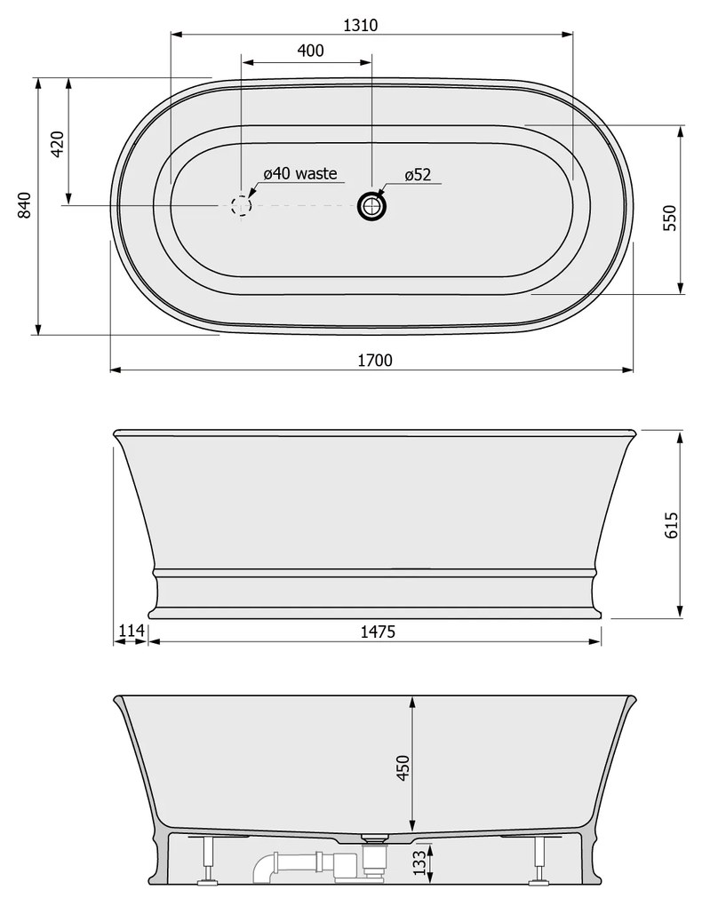 Polysan Delonix vrijstaand bad 170x84x61,5cm wit