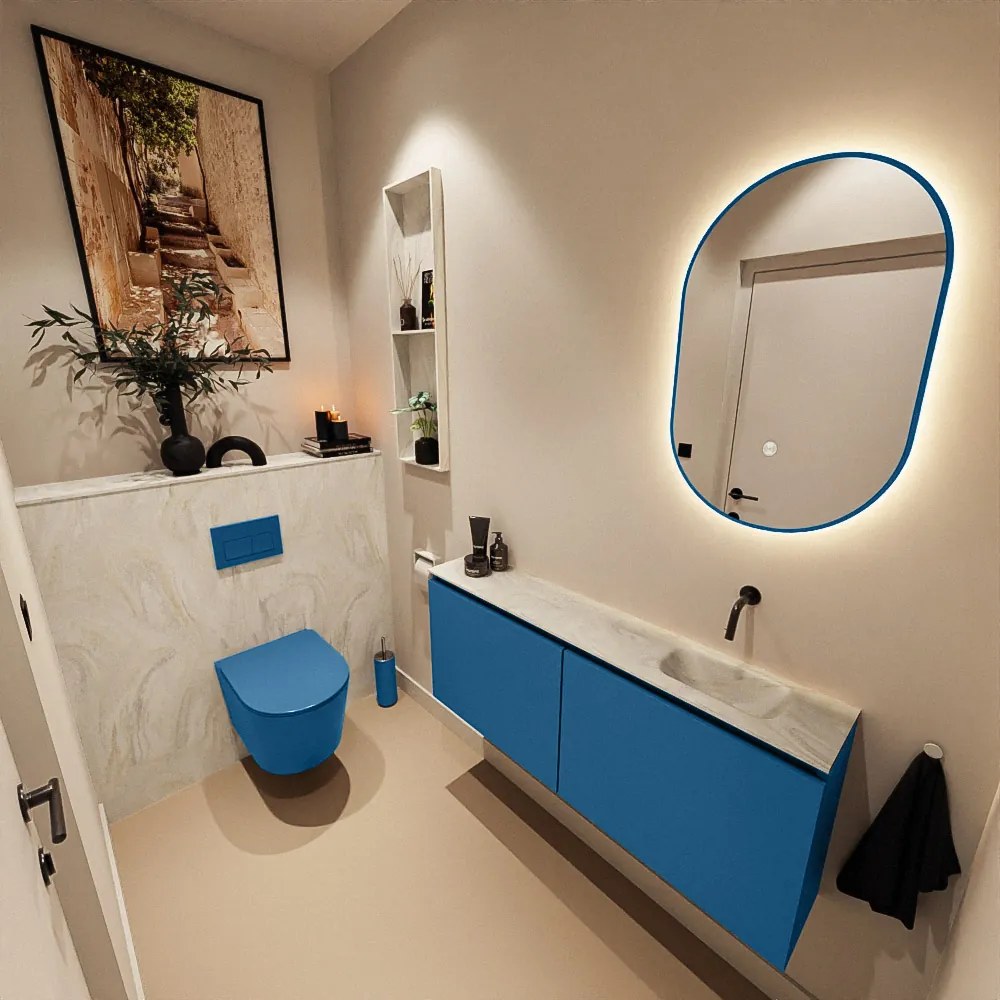 Mondiaz Ture DLux toiletmeubel 120cm jeans met wastafel ostra rechts zonder kraangat