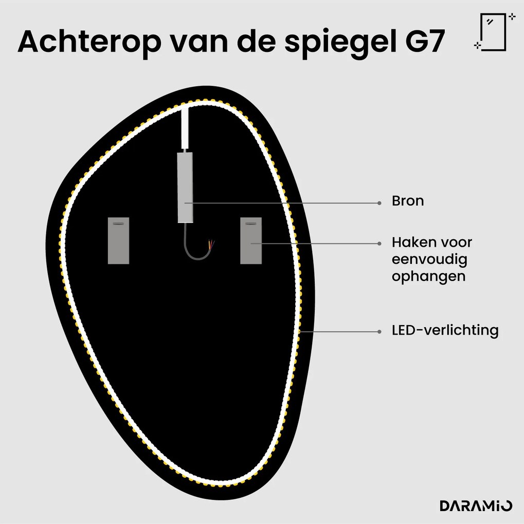 Kiezelvormige spiegel met LED-verlichting G7