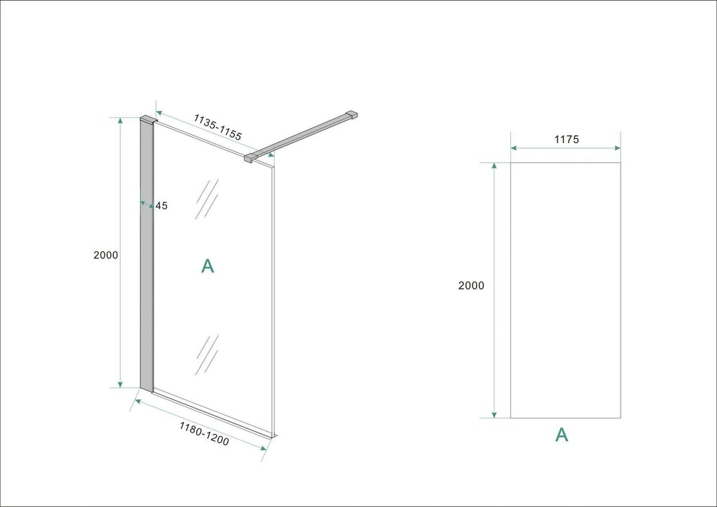 Mueller inloopdouche 120x200 10mm met zwart muurprofiel Safetyglass 2.0