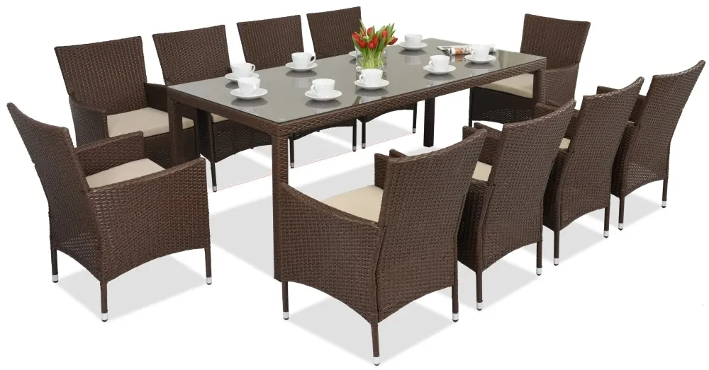 Milan/Grenada 10 technorattan tuinmeubelen met grote Garden Point tafel bruin