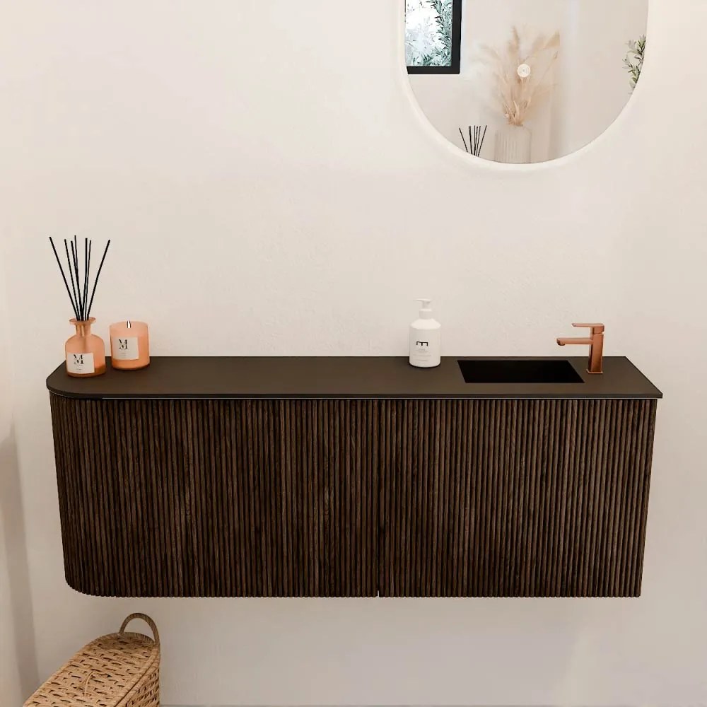 Mondiaz Joya 110cm toiletmeubel ronding links walnut met wastafel faye rechts 1 kraangat urban