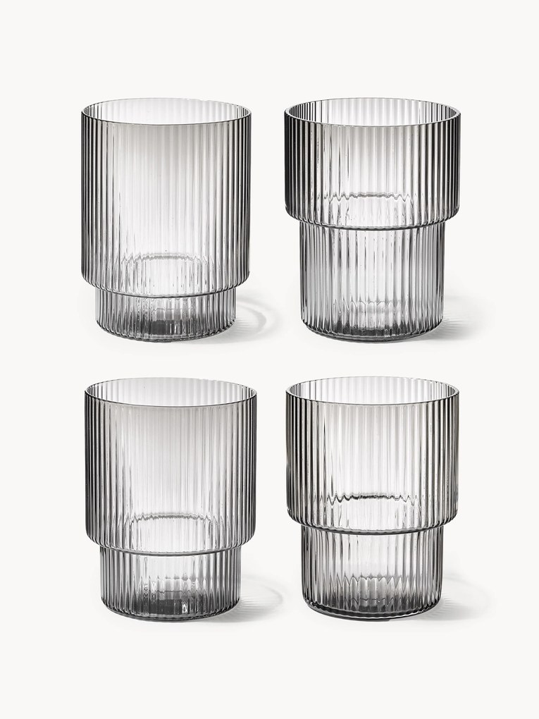Mondgeblazen waterglazen Ripple met groefreliëf, 4 stuks