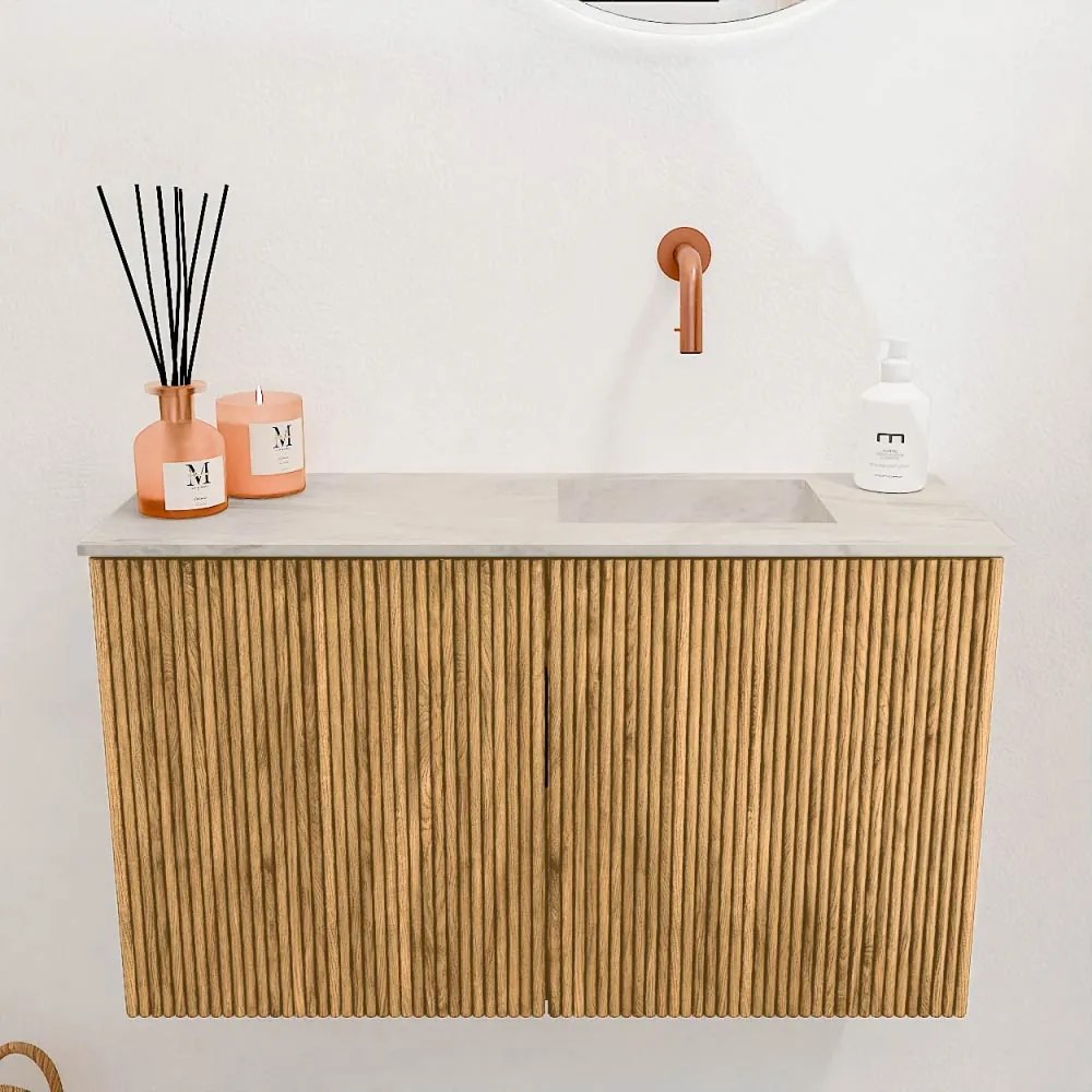 Mondiaz Joya DLux 70cm toiletmeubel oak met wastafel faye rechts zonder kraangat ostra