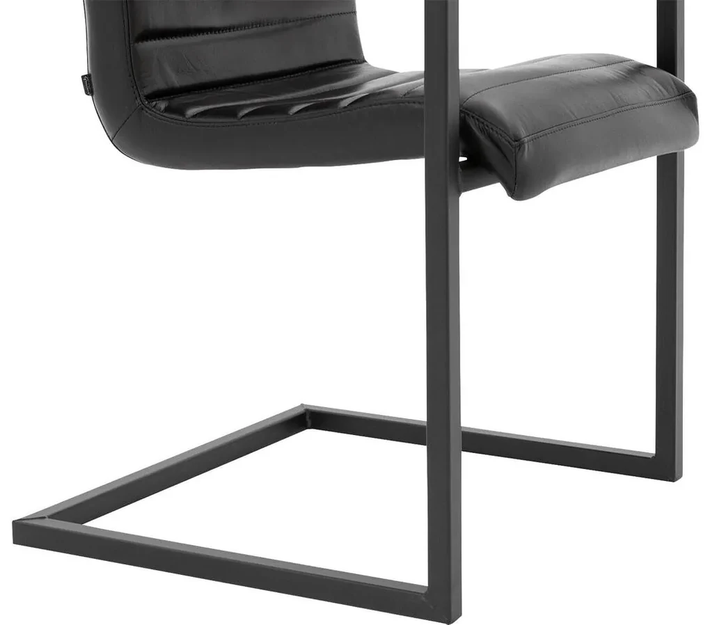 Goossens Eetkamerstoel Sturdy Leer zwart leer met armleuning, urban industrieel