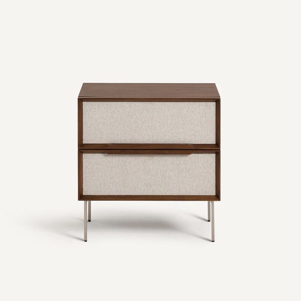 Nachtkastje met 2 laden, walnootfineer en stof, Omid