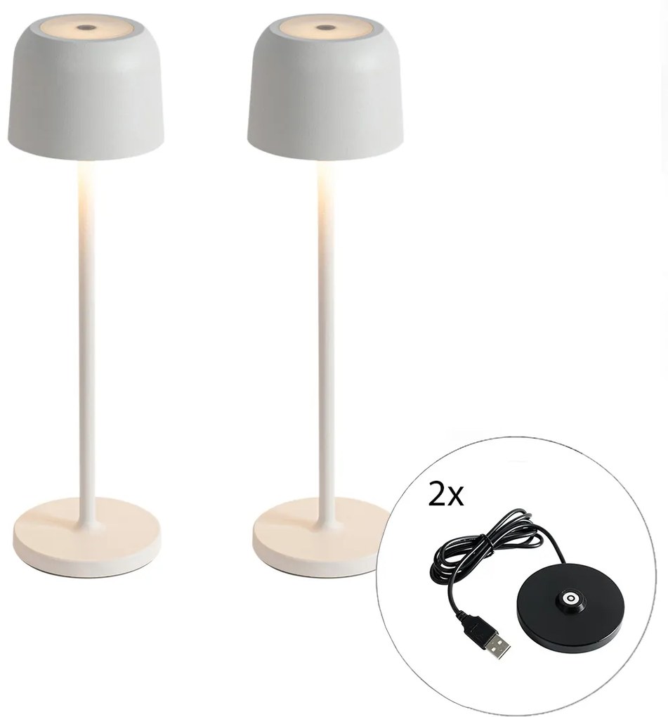 Buitenlamp met dimmer LED Set van 2 tafellamp met dimmeren mushroom off white incl. laadstation - Raika Modern IP65 Buitenverlichting Lamp