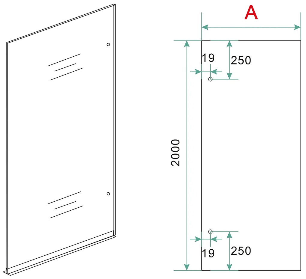 Mueller Black profielloze inloopdouche rechts 80cm met spiegelrook naar helder glas zwart mat