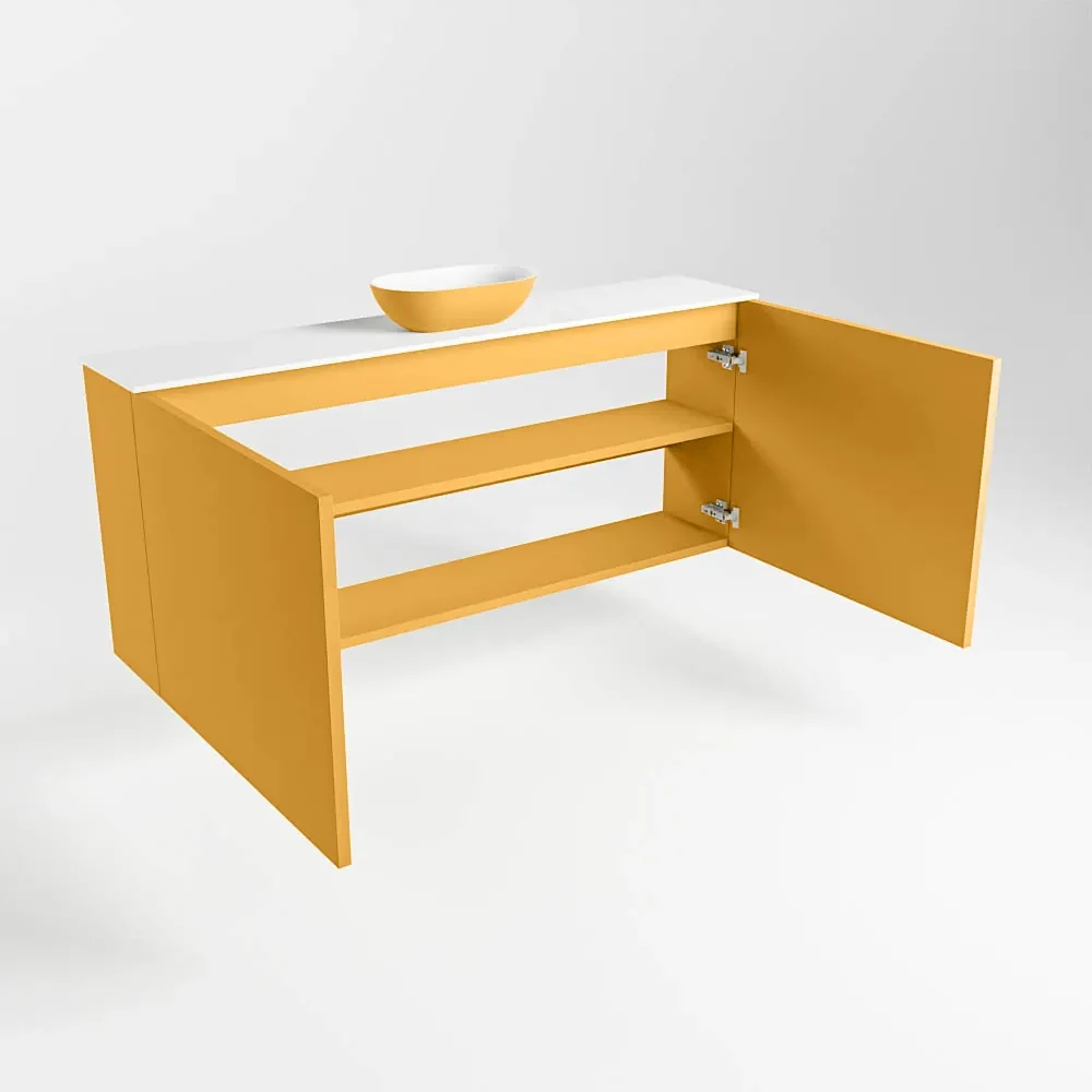 Mondiaz Fowy toiletmeubel 120cm ocher met gele waskom midden en kraangat