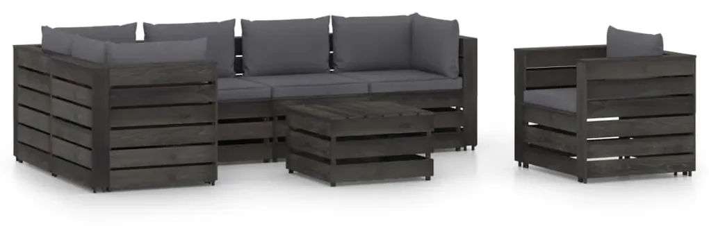 vidaXL 7-delige Loungeset met kussens grijs geïmpregneerd hout