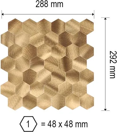 Zelfklevend Mozaïek Hexagon Goud Brons - 30.5 cm x 30.5 cm x 0.4 cm | 0.5 kg | Paneli zelfklevende steenstrips