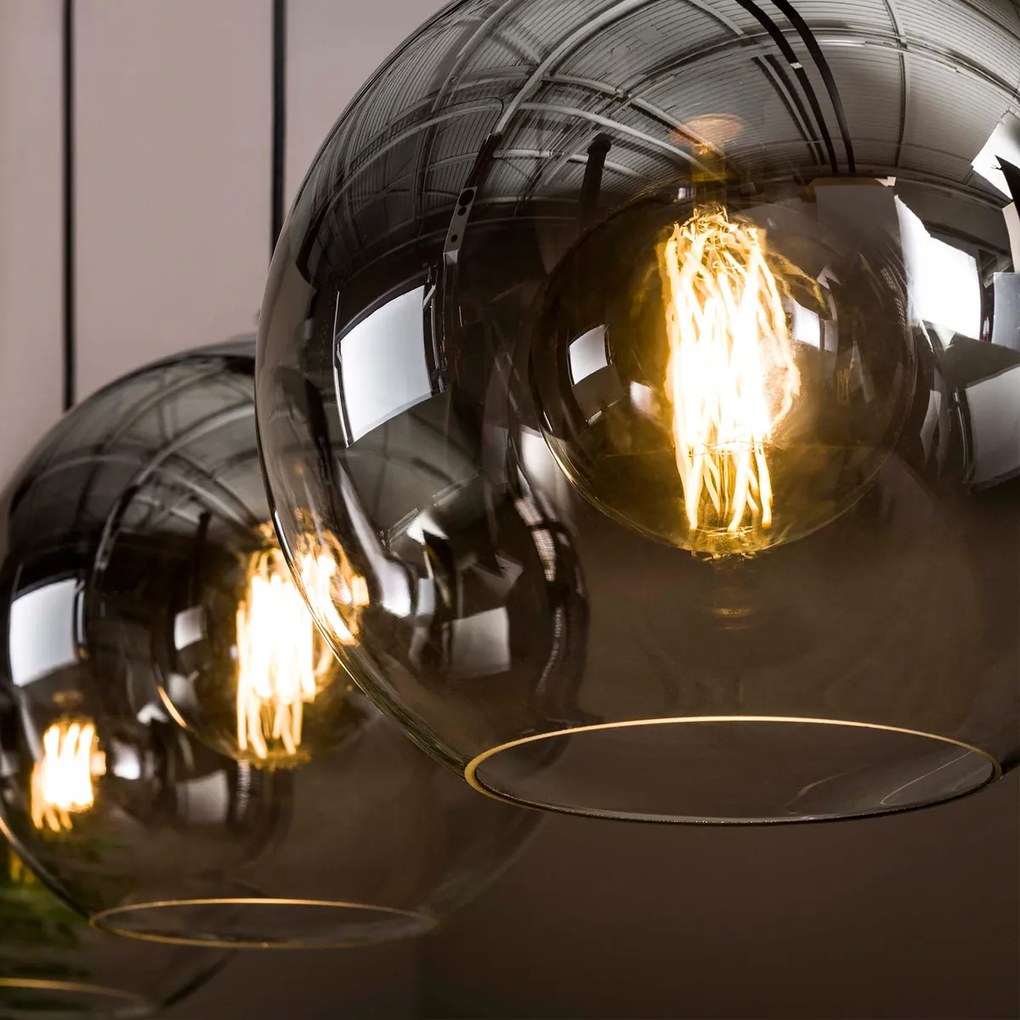 Eettafel Hanglamp Met Rookglas Bollen Zilver