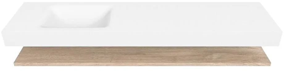 Zaro Alan badmeubel 190cm met planchet washed oak en vrijhangende wastafel cloud links 1 kraangat talc