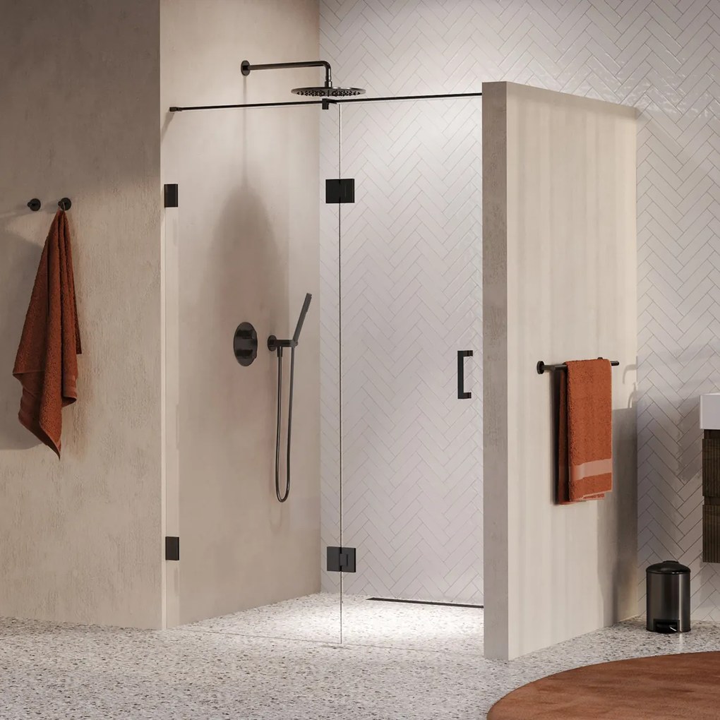 Brauer Void profielloze nisdeur 130cm met draaideur 60cm aan glas gunmetal geborsteld PVD