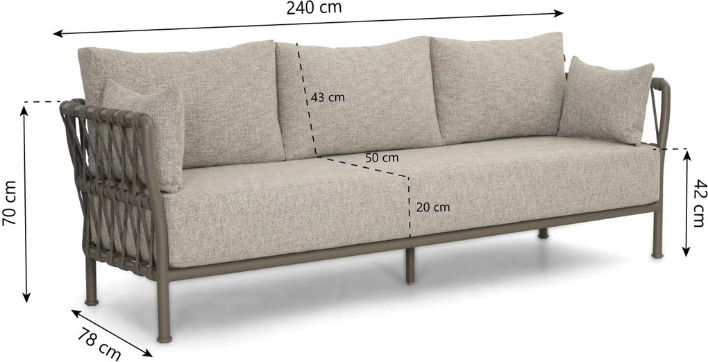 Stoel en Bank Loungeset 5 personen Rope Taupe Santika Furniture Santika