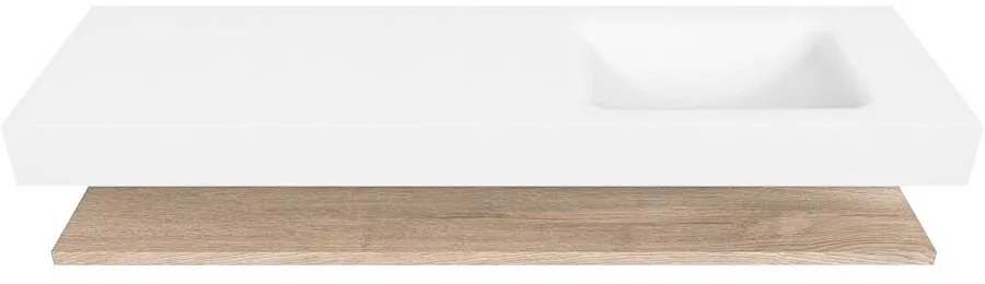 Zaro Alan badmeubel 160cm met planchet washed oak en vrijhangende wastafel cloud rechts zonder kraangat talc