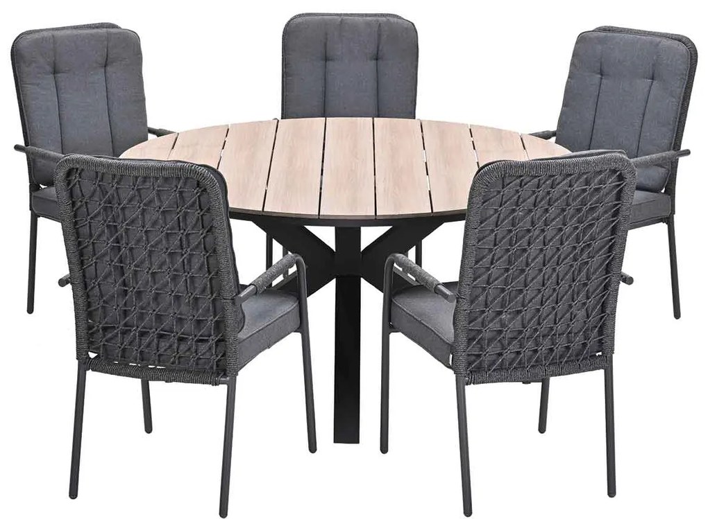 Garden Impressions Aleria tuinset 6-delig - Tulli tuintafel Ø148x75 cm - light teak vironwood