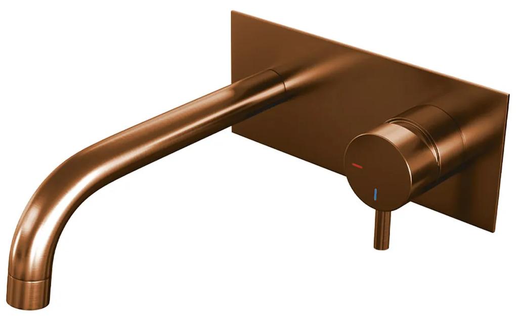 Brauer Copper Edition ColdStart wastafelkraan inbouw gebogen uitloop met achterplaat model B1 koper geborsteld PVD