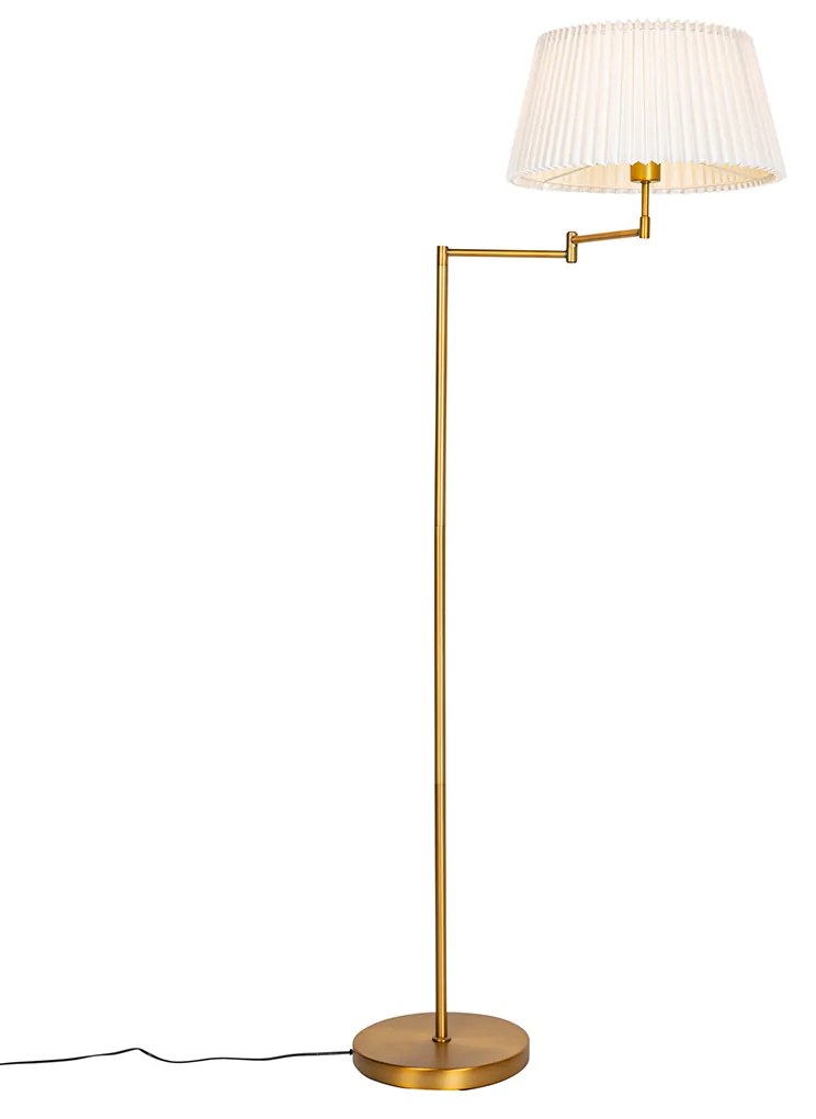 Vloerlamp brons met wit plisse kap en verstelbare arm - Ladas Deluxe Klassiek / Antiek E27 Binnenverlichting Lamp