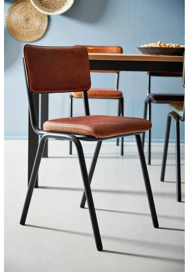 Goossens Eetkamerstoel Chaplin cognac leer leuning, urban industrieel