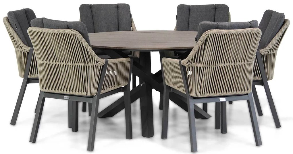 Tuinset Ronde Tuintafel 150 cm Rope Taupe 6 personen Lifestyle Garden Furniture Verona/Ancona